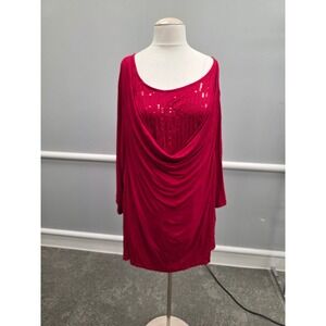 Catherines Red Sequin Draped Cowl Neck Tunic Top Plus Size 4X 30/32W Long Sleeve